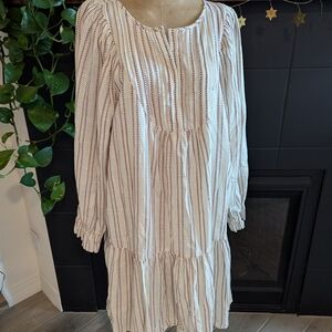 Elizabeth and James L White Red Striped Long Sleeve Knee Length Peasent Dress